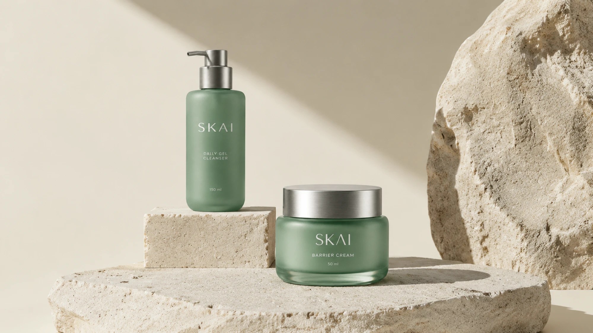 SKAI Daily Gel Cleanser and Barrier Cream, styled together